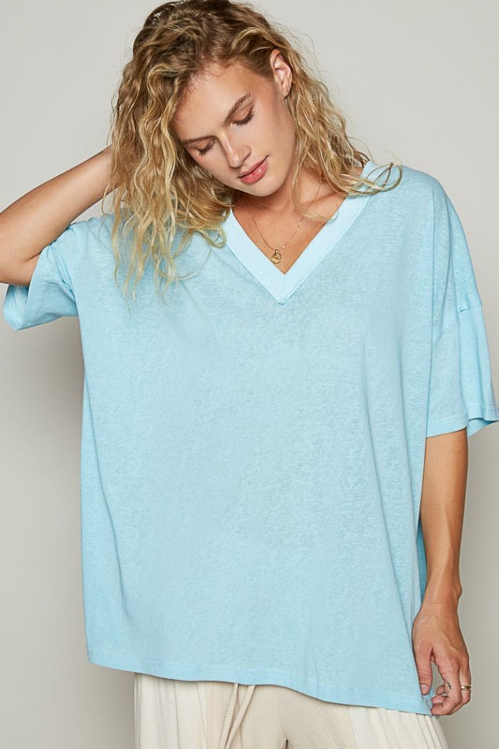 POL V-Neck Half Sleeve T-Shirt Pastel Blue T-Shirts