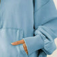 BiBi Stitch Detailed Elastic Hem Half Zip Fleece Hoodie Blue - DAVERRI FASHIONS