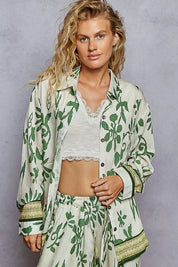 IVORY GREEN FLORAL POL Button Down Floral Long Sleeve Shirt | Shirts Daverri Fashions