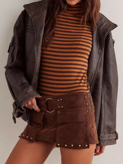 Exposed Seam Striped Turtleneck Long Sleeve T-Shirt | Tops Daverri Fashions