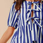 SO ME Front Tie Stripe Puff Sleeves Top and Wide Leg Pants Set