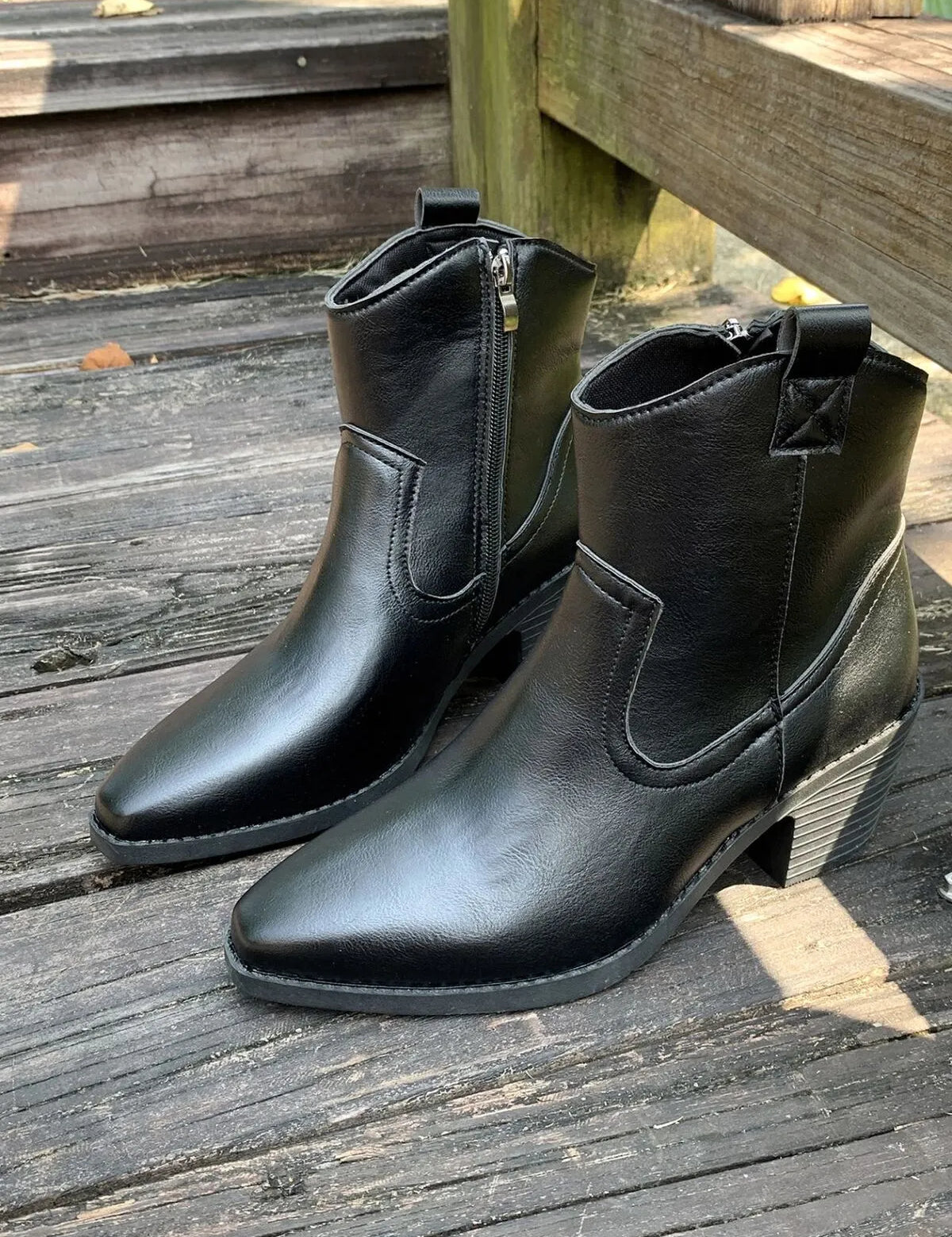 Black Point Toe Block Heels Boots | Boots Daverri Fashions