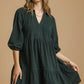 Umgee Tiered Johnny Collar Balloon Sleeve Dress Mini Dresses