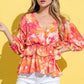 And The Why Ruffled Printed Puff Sleeve Blouse - DAVERRI FASHIONS