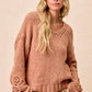 BiBi Chunky Knit Sweater with Flower Detail Sleeves - DAVERRI FASHIONS