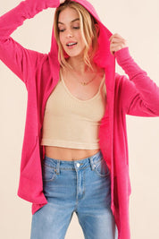 And The Why Full Size Thermal Hooded Open Front Cardigan with Pockets | Cardigans Daverri Fashions