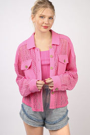 VERY J Button Up Long Sleeve Lace Shirt Tops