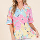 BOMBOM Floral Collared Neck Half Sleeve Top - DAVERRI FASHIONS
