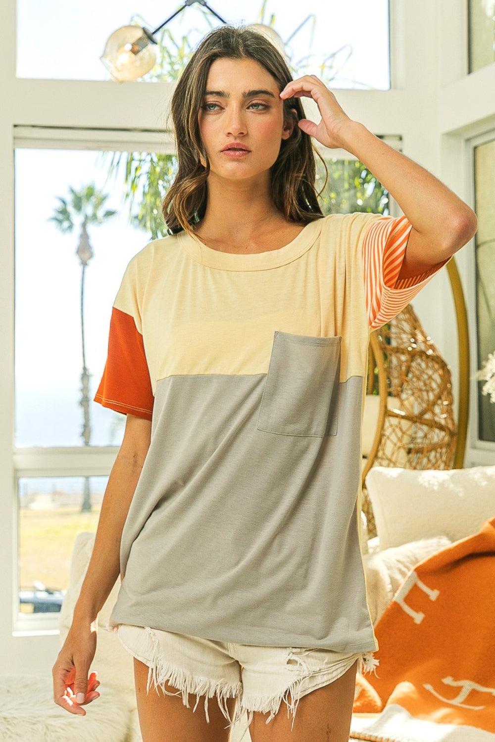 BiBi Color Block Short Sleeve T-Shirt Shirts & Tops