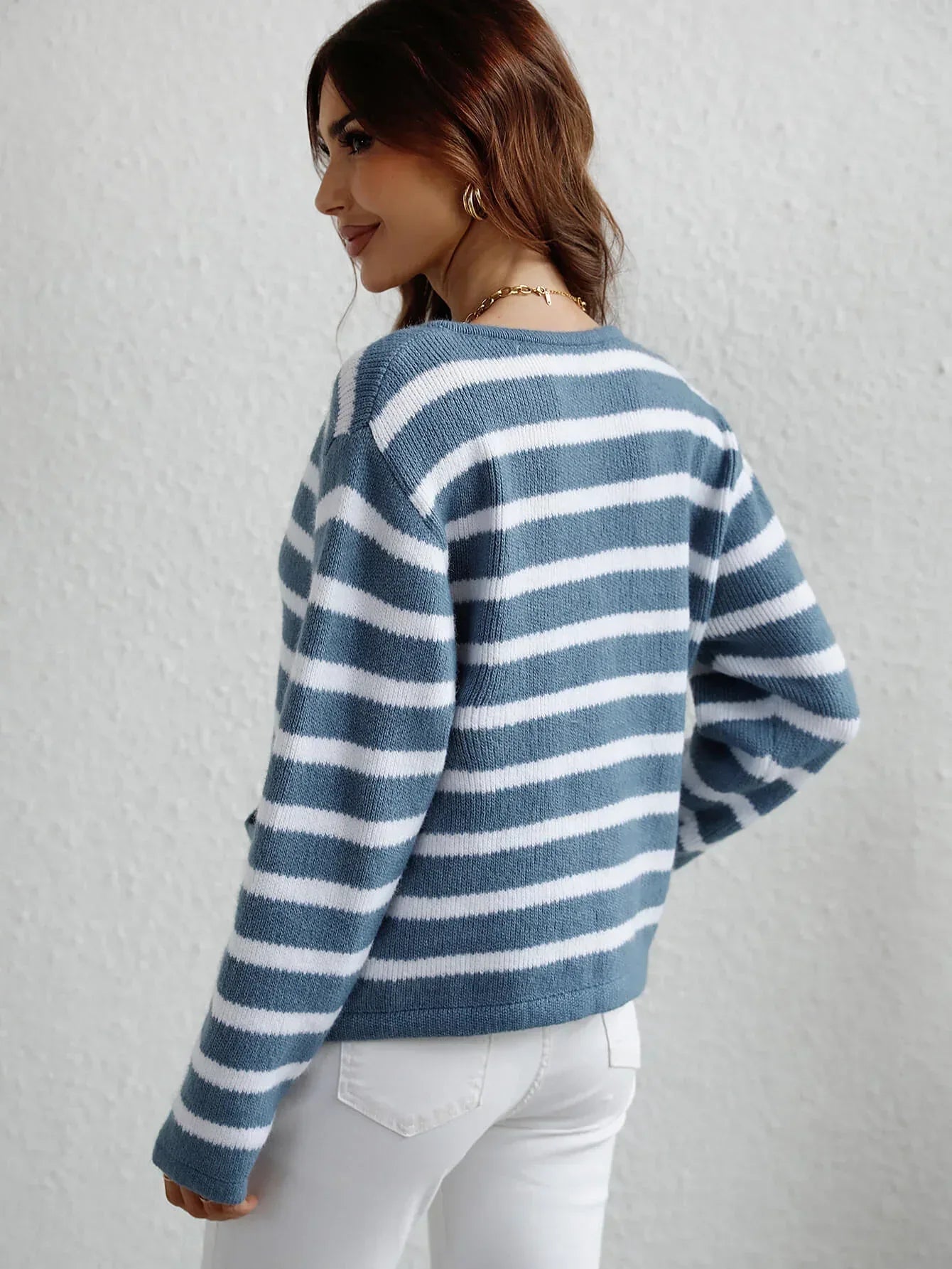 Striped Button Front Cardigan - DAVERRI FASHIONS