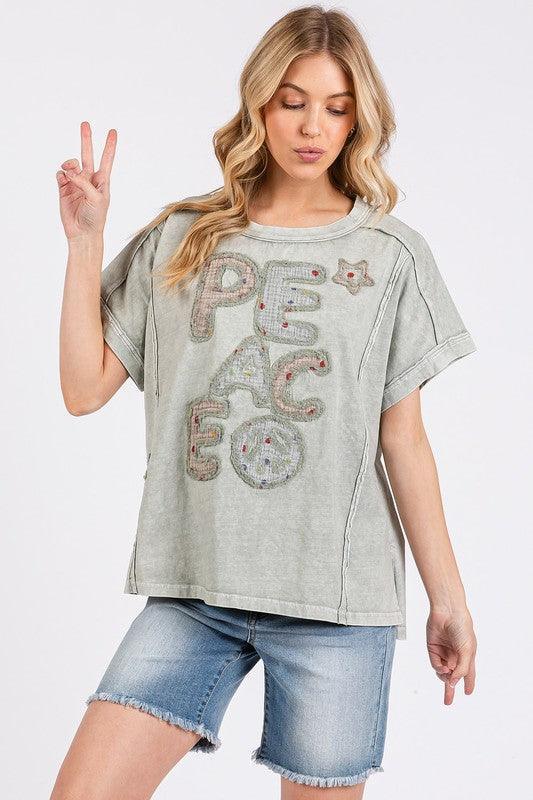 Mittoshop PEACE Round Neck Short Sleeve T-Shirt - DAVERRI FASHIONS