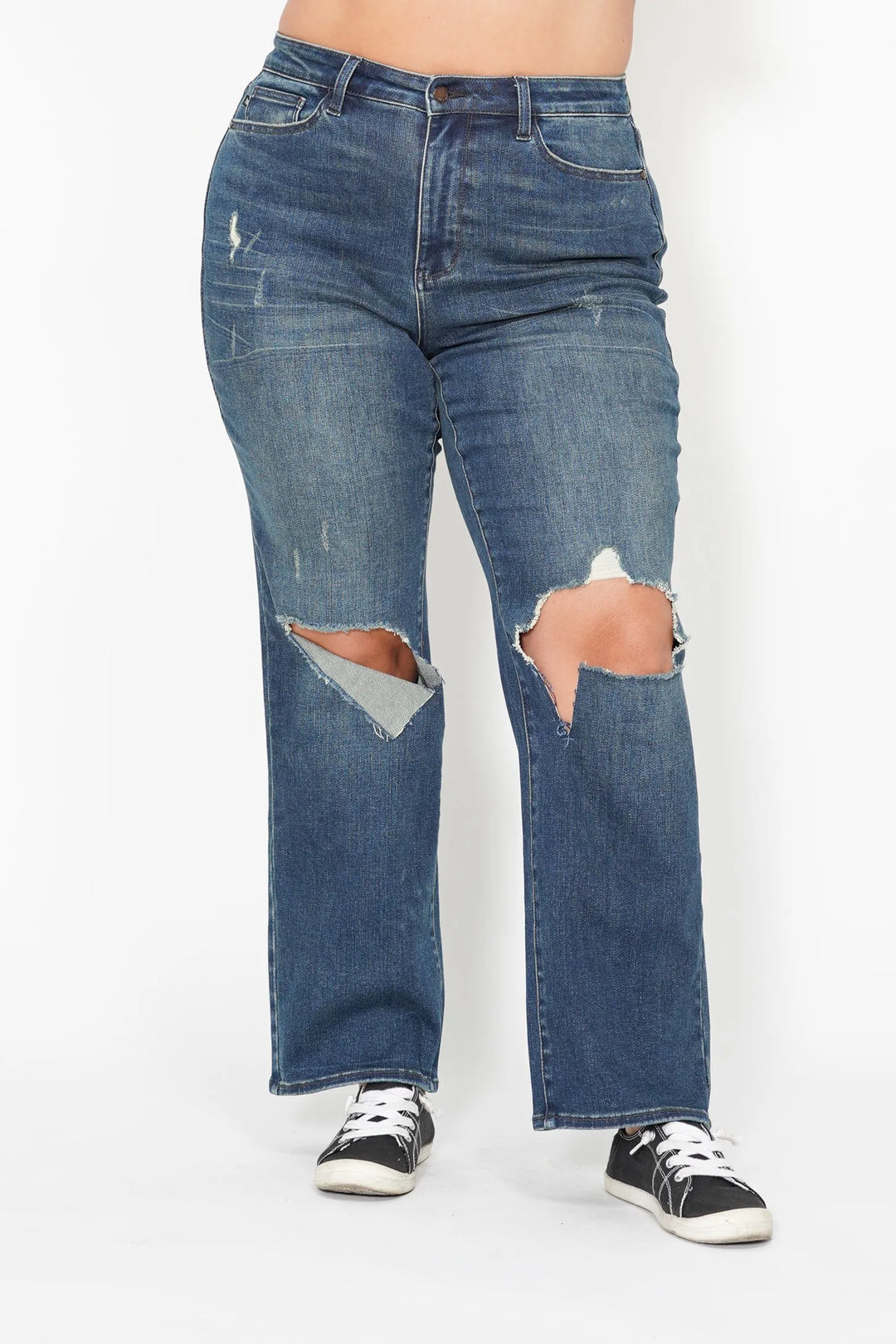 Judy Blue Full Size Hw Ripped Knee Dad Jeans Plus Size | Jeans Daverri Fashions