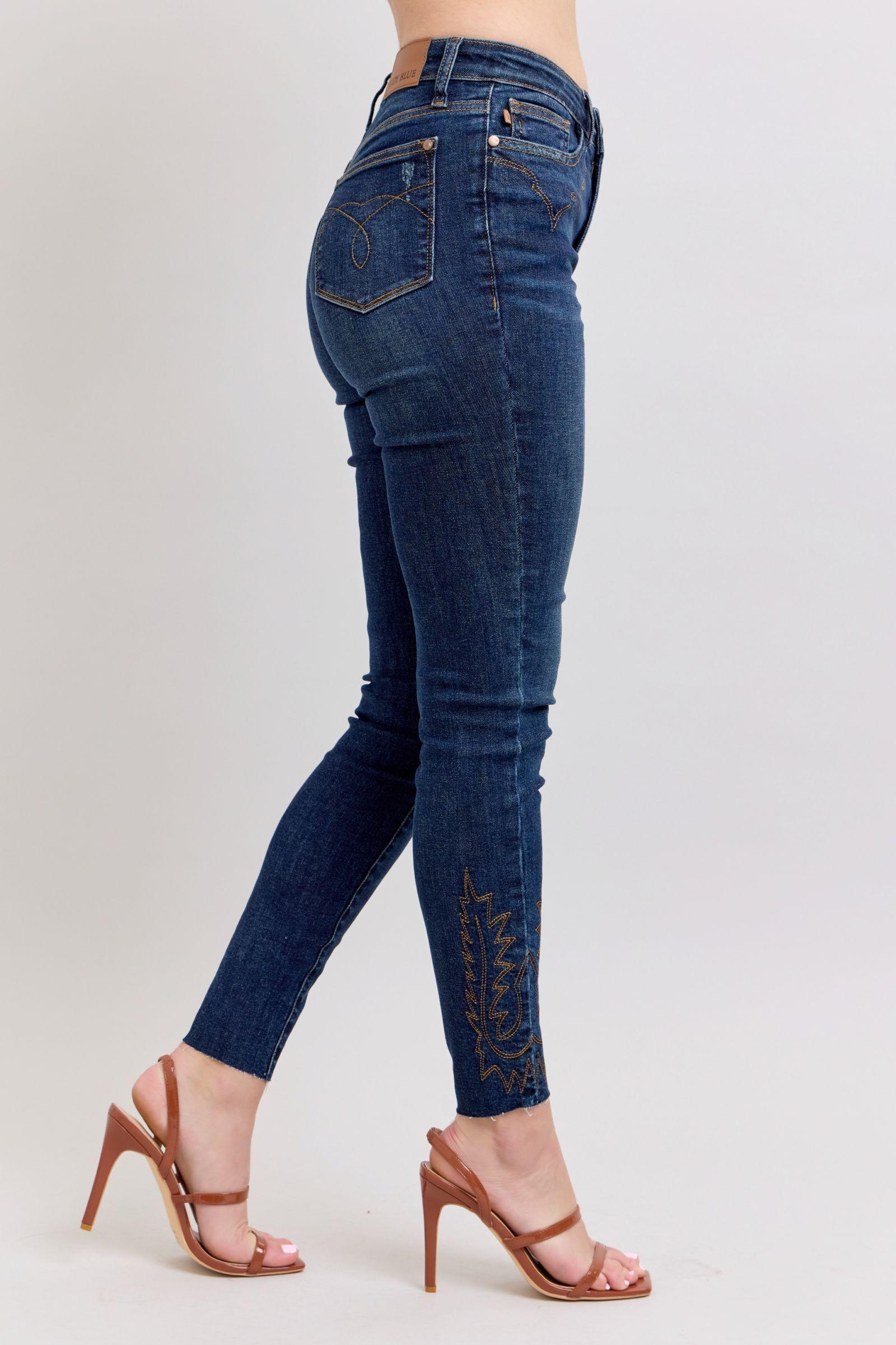 Judy Blue Full Size Embroidered High Rise Skinny Jeans Plus Size - DAVERRI FASHIONS
