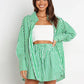 Green and white striped oversized button-up shirt from Striped Dropped Shoulder Set