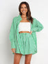 Green and white striped oversized button-up shirt from Striped Dropped Shoulder Set