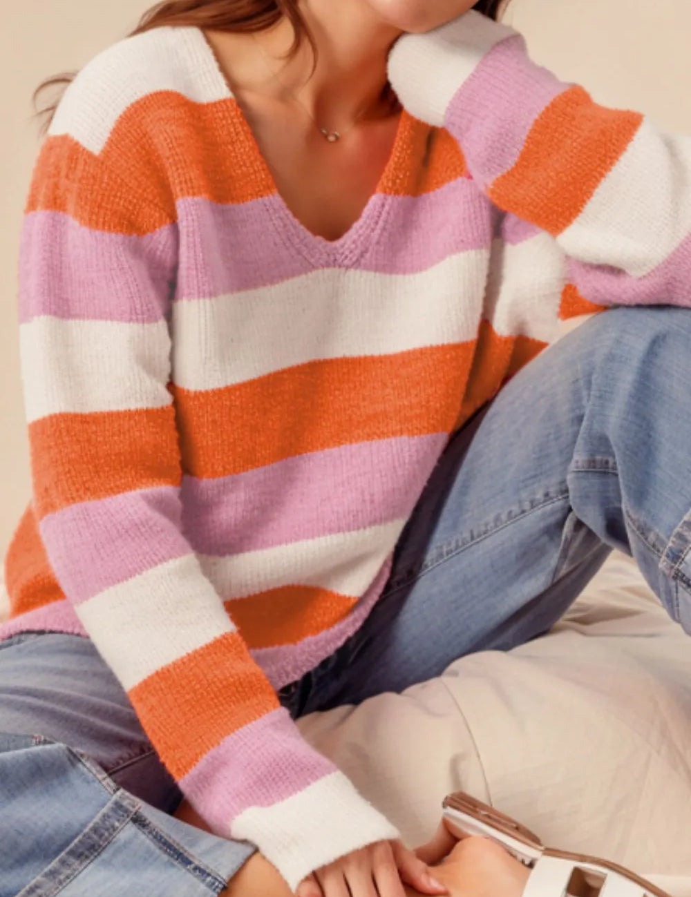 Color Block V-Neck Long Sleeve Sweater | Sweaters Daverri Fashions