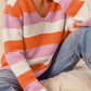 Color Block V-Neck Long Sleeve Sweater - DAVERRI FASHIONS