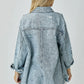 RISEN Distressed Raw Hem Denim Shirt - DAVERRI FASHIONS