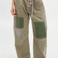 Daverri olive green patchwork washed relaxed fit barrel jeans back view