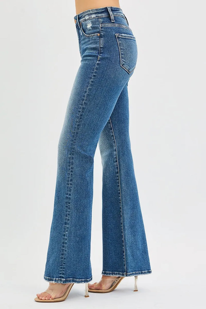RISEN Full Size Tummy Control High Rise Flare Jeans Plus Size | Jeans Daverri Fashions
