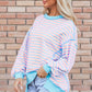 Pastel pink and light blue striped high-low oversized sweatshirt