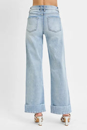 RISEN Full Size Tummy Control High Rise Ankle Wide Cuffed Jeans Plus Size | Daverri Fashions