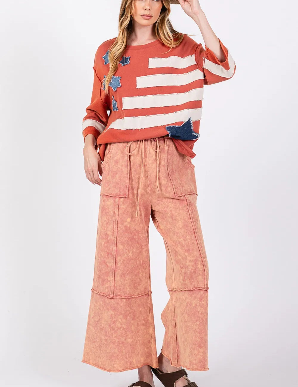 Raspberry M SAGE + FIG Mineral Washed Terry Wide Leg Pants | Pants Daverri Fashions