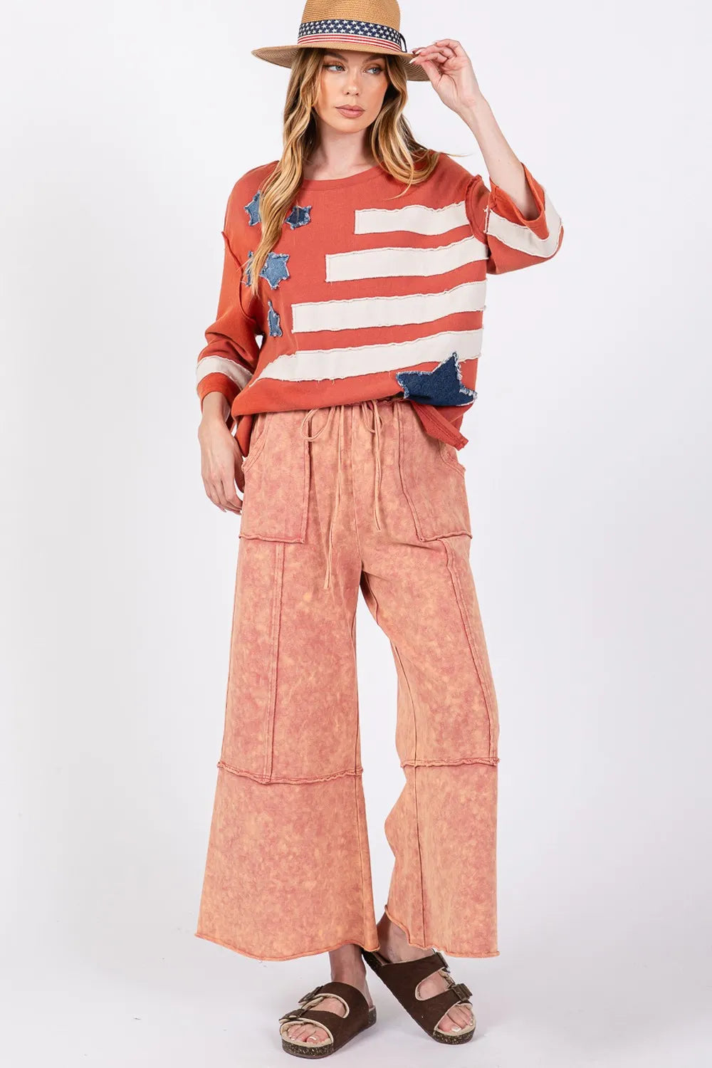 Raspberry M SAGE + FIG Mineral Washed Terry Wide Leg Pants | Pants Daverri Fashions