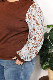 And The Why Full Size Foil Printed Sleeve Top | Tops Daverri Fashions