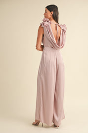 Dusty Mauve Applique Deep Cowl Neck Jumpsuit Bottoms