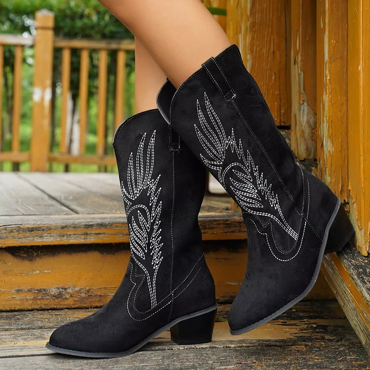 Black Point Toe Block Heels Boots | Boots Daverri Fashions