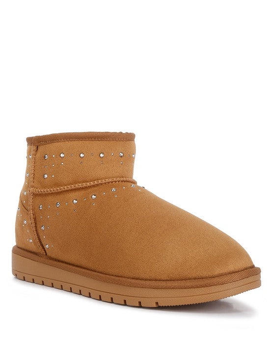 TAN Winifred Rhinestone Embellished Fur Lined Boots | Boots Daverri Fashions