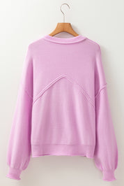 Pink Raw Edge Ribbed Detail Drop Shoulder Sweater
