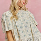 SO ME floral print lace trim flutter sleeves ivory blouse