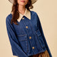 SO ME zip up and buttoned denim jacket with blue denim, cream collar and buttons