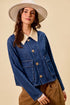 SO ME zip up and buttoned denim jacket with blue denim, cream collar and buttons