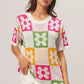 BiBi Flower Checker Pattern Lightweight Sweater Top - DAVERRI FASHIONS