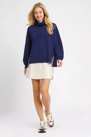 Umgee Turtle Neck Dolman Sleeve Side Slit Sweater with Contrast Detail | Sweaters Daverri Fashions