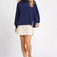 Umgee Turtle Neck Dolman Sleeve Side Slit Sweater with Contrast Detail - DAVERRI FASHIONS