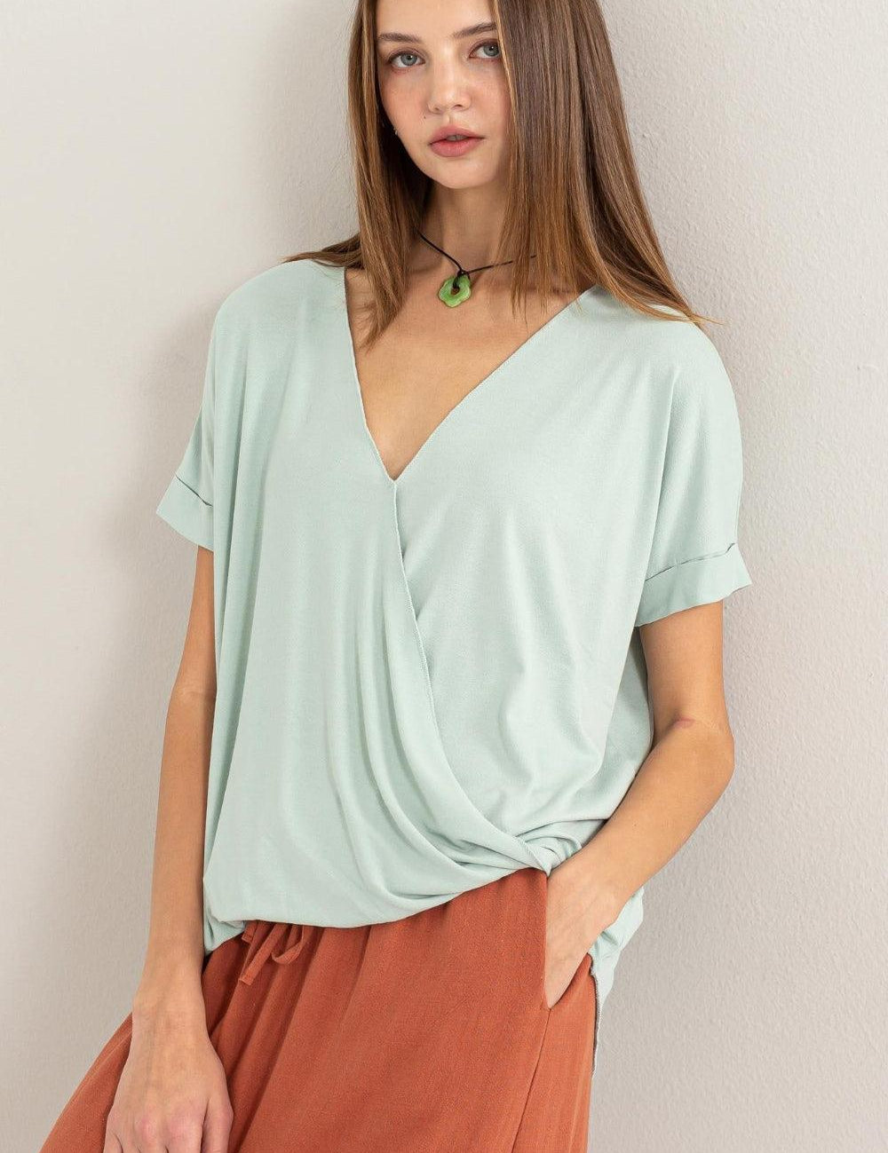 HYFVE Short Sleeve Surplice Top Mint L Short Sleeve Tops