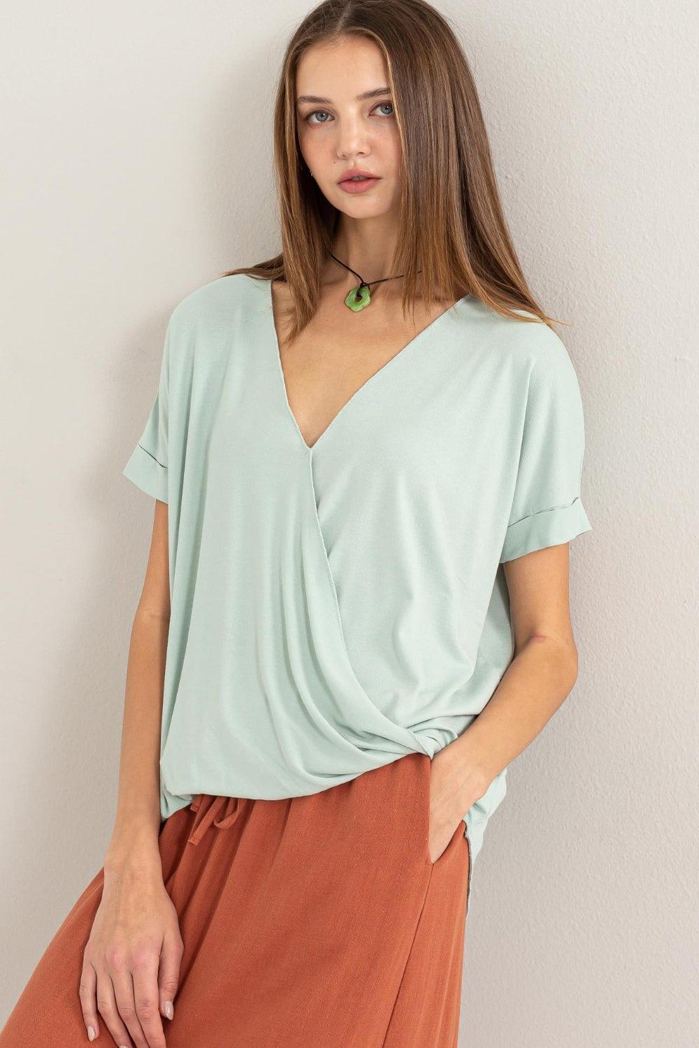 HYFVE Short Sleeve Surplice Top Mint L Short Sleeve Tops