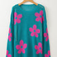 Dulce Big Flower Hollowed Knit Drop Shoulder Sweater Sweaters