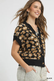 Umgee Leopard Button Down Short Sleeve Cardigan | Cardigans Daverri Fashions