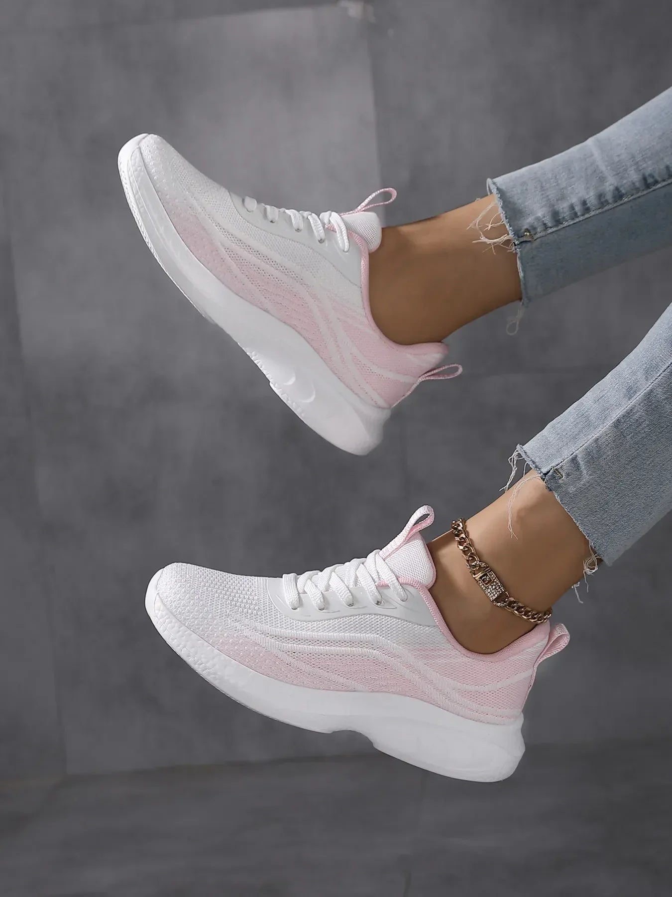 Gradient Lace Up Mesh Breathable Athletic Sneakers - DAVERRI FASHIONS