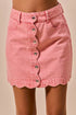 SO ME pink vintage wash scallop edge denim mini skirt with silver buttons