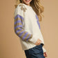Umgee Flower Jacquard Striped Long Sleeve Sweater - DAVERRI FASHIONS