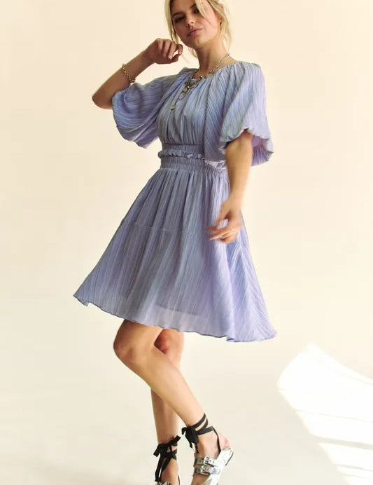 Lavender Davi & Dani Back Button Puff Sleeve Mini Dress | Mini Dresses Daverri Fashions