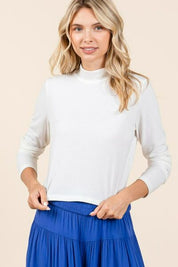 Mittoshop Mock Neck Rib Knit Long Sleeve Crop Top