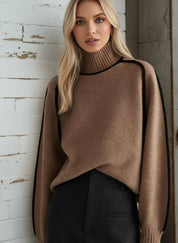 Daverri Fashions Contrast Trim Turtleneck Sweater - DAVERRI FASHIONS