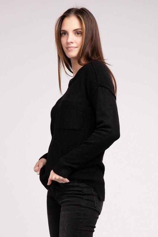 Zenana Hi-Low Hem Round Neck Sweater Sweaters